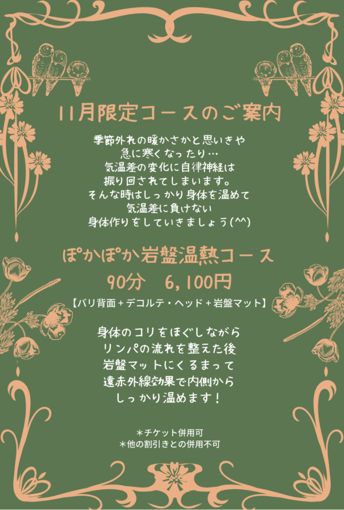 11月限定コースのご案内